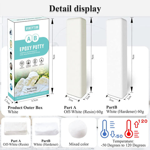 Two Part Epoxy Putty 120g Quick Leak Repair Stick For Bonding Plastic Ceramic Metal Stone Wood Glass Acrylic And More White Heat Resistant Water Resistant Wont Shrink Or Crack Pro Grade Repair product display