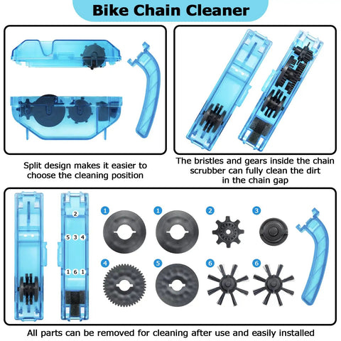 Diagram of bike chain cleaner from All In One Bike Cleaning Kit With Chain Cleaner Degreaser Chain Lube Scrubber And Brushes