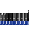 9-Piece 1/4-Inch Drive Deep Impact Socket Set With 6-Point Metric Sizes 6 To 14mm Plus 1/4-Inch Hex To Square Wobble Adapter Chrome Vanadium