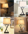 Set Of 2 Modern Table Lamps With USB Ports And AC Outlet, 3 Way Dimmable Touch Control Bedside Lamps With Fabric Shades in various settings
