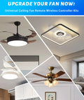 2-Pack Universal Ceiling Fan Remote Kit with Light Dimmer, 3-Speed Smart Control shown on various fan models including Hunter and Westinghouse.