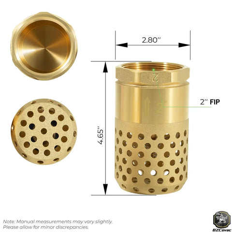 2 Inch Brass Foot Valve With Mesh Strainer And Backflow Prevention, Universal One Way Female NPT Check Valve For Irrigation And Water Pump Systems, Lead Free Brass Construction, 1 1/4 Inch NPT Thread
