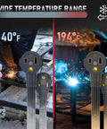 Image showing Beefy 50 Ft 8 AWG Welder Extension Cord in use at -40°F and 194°F conditions, demonstrating wide temperature range.
