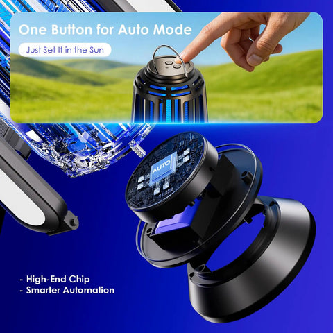 Sun Powered Dope Bug Zapper Outdoor With 5000mAh Battery USB-C Rechargeable And 4 Sided Solar Panels Waterproof Portable Mosquito Killer