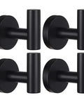 Four Pack Black Stainless Steel Towel Hooks Wall Mounted Heavy Duty Coat Robe Hanger For Door And Wall Use In Bathroom Bedroom Kitchen And Hotel Durable Waterproof Rustproof Modern Design Easy Drill Installation