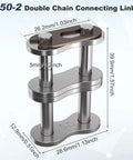 Three Pack 50 2 Double Strand Roller Chain Master Links, Carbon Steel Connector Links with dimensions