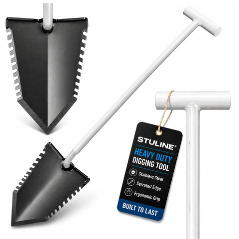Metal Detecting Shovel For Treasure Hunting And Gardening, Heavy Duty Root Slayer With Double Serrated Blade, 36 Inch T Handle