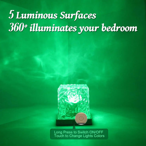 Ocean Wave Projector Light With 16 RGB Colors And Four Modes, Remote Control, glowing green cube illuminating room