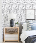 Gray Floral Peel And Stick Wallpaper 17.7 Inch By 118.1 Inch Self Adhesive Floral Contact Paper in a bedroom setting