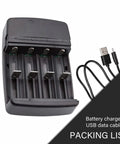 USB Universal Smart Battery Charger For 3.2V LiFePO4 Batteries With NiZn Compatibility, cable included, packing list shown