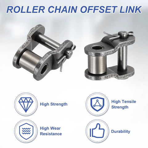 Check Out This Sick Roller Chain Offset Half Link Set With 25.4mm Pitch, Built From Durable Manganese Steel Featuring ISO DIN 16B-1 Specs And Four Pieces To Fix Your Rig Fast! showing two roller chain offset links.