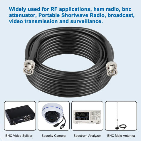 50 Ohm RG58 BNC Cable 30 Ft BNC Male To BNC Male Coax For Antenna Analyzer, CB Radio, Security CCTV, Ham Radio, And RF Applications