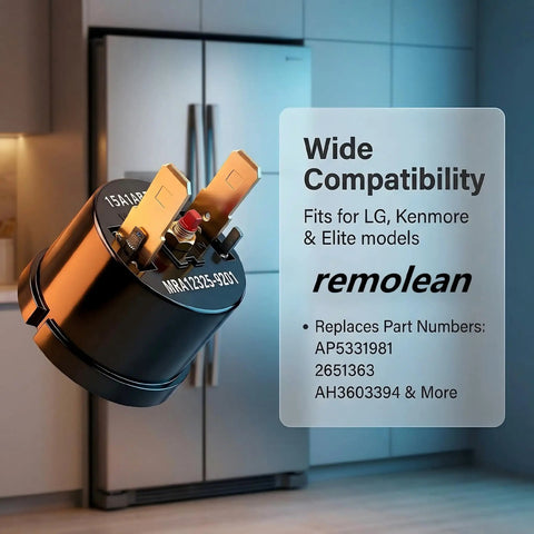 Two Pack 6750CL0001D 3 Pin Refrigerator Compressor Overload Protector For LG And Kenmore Refrigerators shown in kitchen