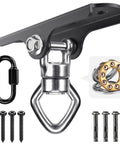 Ultra Smooth 360 Degree Swivel Swing Hanger With Ball Bearing Ceiling Mount - Heavy Duty 900 Lbs Capacity For Hammock Chairs Porch Swings Tire Swings Gym Rings Aerial Silks And More Heavy Bag, black steel mount with screws and carabiner