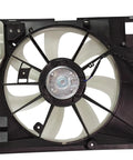 Plug And Swap Radiator Cooling Fan Assembly With Built In Motor Shroud And Bonus Coolant Tank Fits Toyota Prius C 2012 Through 2015 1.5L Hybrid detailed view of fan assembly with shroud.