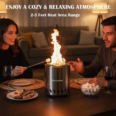 Tabletop Fire Pit For Outdoors Low Smoke Camping Stove For Safe Burning Pellets Or Wood 9.7 By 7.1 Inch With Travel Bag Included