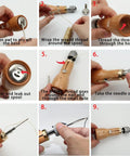 Handy Sewing Awl Kit For Leather Stitching, Portable All-In-One Tool Set demonstration steps for threading and needle setup.