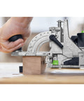 Person using Domino Joiner DF 500 Q Mortising Tool With 5mm Cutter Dial Width Adjust And Oscillating Cutting Action New Model for woodwork