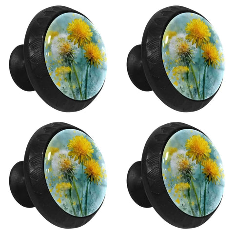 Yellow Dandelion Crystal Glass Cabinet Knobs And Drawer Pulls Super Sleek Furniture Hardware With Stainless Screws For Kitchen Cupboards Dressers 4 Pack, 1.37 inch crystal knobs with floral design.