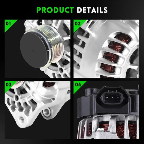 Close-up details of 110A Drop-In Alternator Replacement For Kia Soul 2012-2016, Forte Koup 2014-2016, Forte5 2015-2016