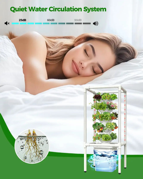 Hydroponic Tower Garden System With Full Spectrum Grow Lights For Indoor And Outdoor Use 5 Tier Vertical Garden With 25 Pods