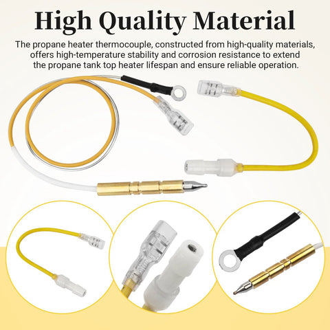 Propane tank-top heater thermocouple safety assembly with yellow hose and brass fittings, includes tip-over switch.
