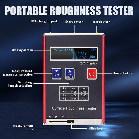 Portable Handheld Surfaces Roughness Tester with High Precision Digital Profilometer, OLED Display, front view