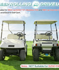 Two golf carts on grass, suitable for 1994-Up EZGO TXT, Medalist, PDS models, excluding EZGO RXV, front view, clear sky.