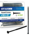Heavy Duty 5 Inch Drywall Screws Featuring Black Phosphate Coating And Coarse Threads For A No Fuss Install and Smooth Driving on Wood or Sheetrock Tough As Nails Steel Build 32 Pack Box in transparent container.