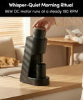 Upgrade Your Morning Routine With This Sick Single Dose Coffee Grinder featuring a 96W quiet DC motor and black design.