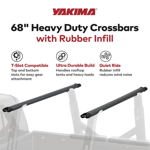 Solid As Hell Heavy Duty Roof Rack Crossbars Pair 68 Inch Long For Suv And Truck Cargo Hauling mounted on vehicle with rubber infill.