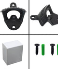 Heavy Duty Cast Iron Beer Bottle Opener Wall Mounted With Installation Screws with screws and packaging, durable design for easy use.