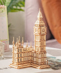 3D Wooden Puzzle Of Big Ben For Adults A Hands On Model Kit That Brings London Landmarks To Life Totally Epic Gift For Puzzle Nerds 14 Plus Hobby Builders; assembled wooden Big Ben tower model on desk