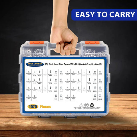All In One Must Have 1575 Piece Stainless Steel Nuts And Bolts Kit With SAE Size Variety, Includes Phillips Pan Head And Flat Head Screws