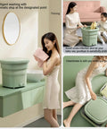 Totally Clutch Portable Foldable Washing Machine For Dorm Rooms And Tiny Spaces Super Handy Mini Laundry Spinner For Socks Underwear And Baby Clothes In Green shown with a woman using a towel.