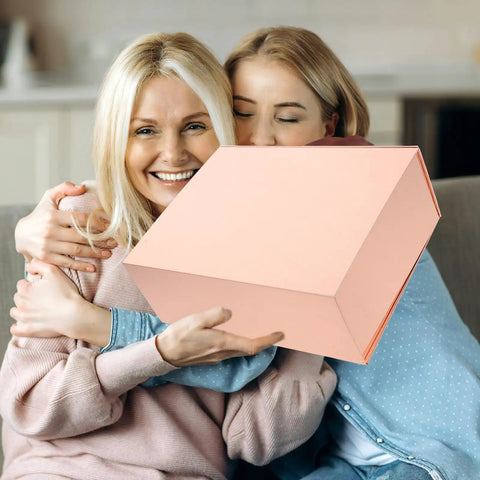 Dope Space Saving Foldable Gift Box For Clothes And Shoes With Adhesive Sticker held by smiling women