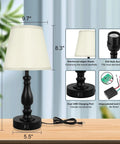 Set Of 2 20 Inch Bedside Lamps With Dual USB A And USB C Charging Ports, 3 Way Touch Control, Black Finish, dimensions shown