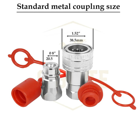 Hydraulic Hose Dust Caps And Plugs Kit Half Inch ISO A Quick Disconnects With Retention Ring showing red cap and plug attachment
