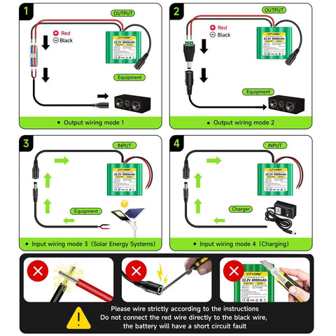 High Capacity 24V Lithium Battery 4000mAh 96Wh With Charger Bare Leads And Cable Connector wiring diagrams and safety instructions