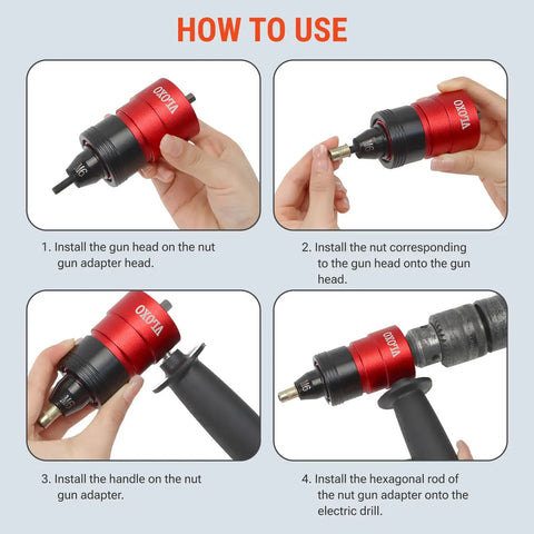 How to use Rivet Nut Drill Adapter Kit For Electric Drills, Upgraded Pro Rivet Gun Set With 13 Iron Heads And 245Pcs Rivnuts, Case Included