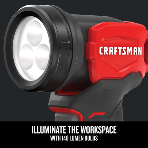 Pro Grade Garage Ready 20v Max Cordless Power Tool Combo Featuring A Six Point Five Inch Circular Saw Quarter Inch Impact Driver Brushless Half Inch Drill Driver And Bright LED Work Light showing the LED work light with 140 lumens.