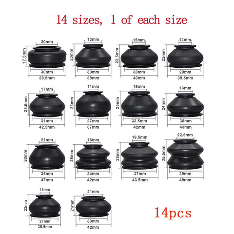 All In One Tie Rod End Boot Kit For Car Suspension And Steering Ball Joint Dust Boots And Rubber Covers Track Boots 14 Size Options 14Pcs Fits Most Vehicles And Easy To Install, 14 rubber boots sizes