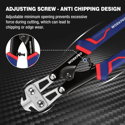 Mini Bolt Cutter 8 Inch Spring Loaded Wire Cutter Heavy Duty With Soft Anti Slip Handle, close-up on adjusting screw