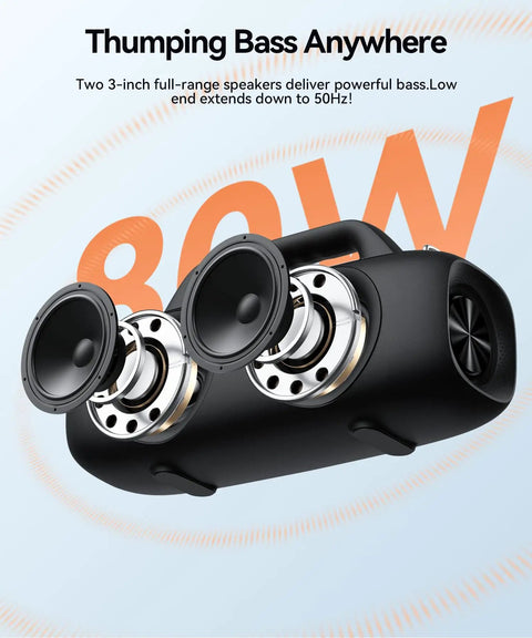 Roar 1 Portable Bluetooth Speaker With 60W Power And JIKE Bass Algorithm Delivers Deep Bass At All Volumes, showing exposed speakers