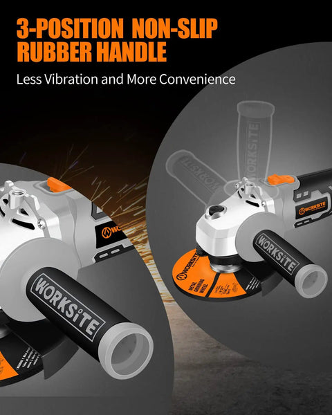 Cordless 4-1/2 Inch Angle Grinder Kit With 9000 RPM 4-Pole Motor, 4.0Ah Battery And Charger Included, Includes Cutting Wheels, Grinding Wheels, Flap Discs, And Adjustable Auxiliary Handle For Smooth Metal, Tile, And Concrete Cutting
