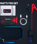 5000A Car Jump Starter A30 12V Jump Box Portable Power Bank with cables, LED light, USB cord, and carrying case