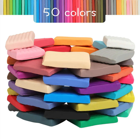 50 Color Polymer Clay Set For Kids And Artists, Non Sticky Oven Bake Modeling Clay With Sculpting Tools, Rich Vivid Colors, Easy To Shape, Non Fading, Two Layer Storage Box, Perfect Gift For Crafters And DIY Enthusiasts stacked clay bars