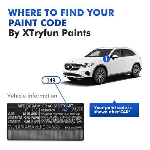 Illustration showing where to find paint code on Mercedes-Benz car for Arctic White Touch Up Paint For Mercedes Benz Cars DIY Scratch Repair Kit Quick Easy Fix That Fills Scratches And Prevents Rust Color Matched Finish Smooth Application For Sprinter Metris Vito Viano Vans