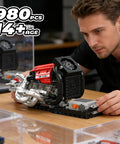 Motorized Engine Building Kit For Adults Hands On Realistic Piston Engine With Belt Drive Cooling Fan And Electric Power System Great STEM Display Model For Teens 14 Plus, 980 pcs