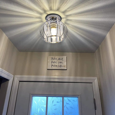 Modern Semi Flush Mount Ceiling Light Fixture With Crystal Chandelier Effect Chrome Small Ceiling Lamp above entryway